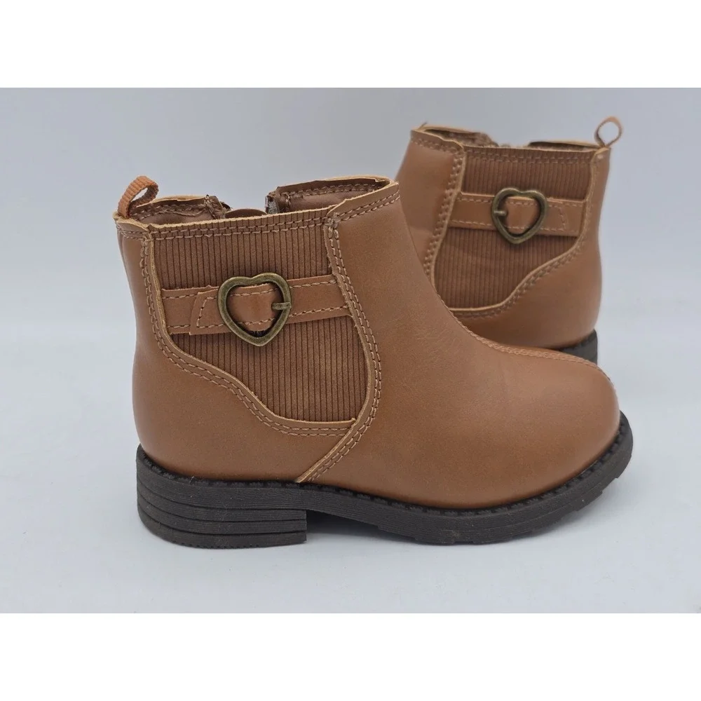 Carter's Toddler Girl Size‎ 7 Lena Ankle Boots Tan Side Zip Up Heart Buckle